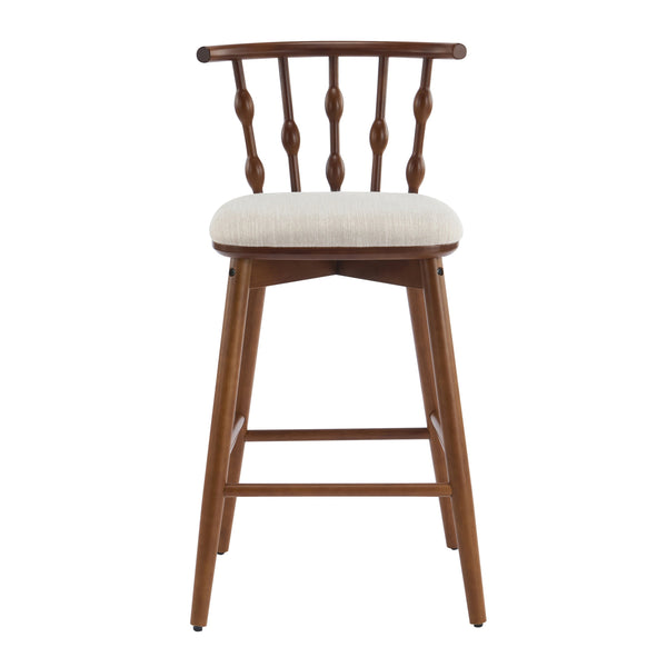 English Elm Christopher Knight Home® - Doria Sculptural Hourglass Back Barstool Set of 2 — Durable Rubberwood Frame, Plush Fabric Seat, Stylish Modern Appeal Beige,Walnut N775P299416W