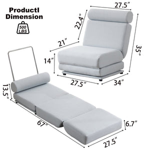 English Elm Single Foldable Linen Sofa Bed with Foam Core Portable Guest Room Lounge Chair W2113P181631
