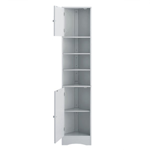English Elm Multi-Functional Corner Cabinet Tall Trapezoid Bathroom Storage with Adjustable Shelves, Doors, Anti-Dump Device Grey WF530911AAE
