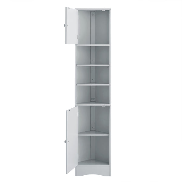 English Elm Multi-Functional Corner Cabinet Tall Trapezoid Bathroom Storage with Adjustable Shelves, Doors, Anti-Dump Device Grey WF530911AAE
