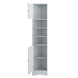 English Elm Multi-Functional Corner Cabinet Tall Bathroom Storage Cabinet With Two Doors and Adjustable Shelves, Open Shelf, Grey