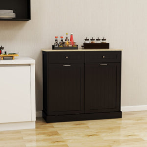 English Elm Two Compartment Tilt Out Trash Cabinet with Drawers Matte Black Kitchen Storage W1120127329