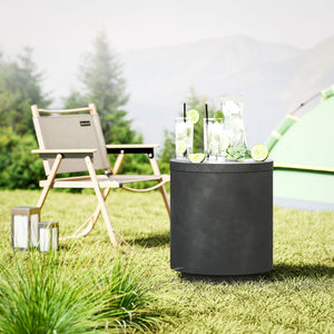 English Elm Homcom Outdoor Concrete Look Cooler Side Table with Stainless Steel Ice Bucket Patio W2225P485631