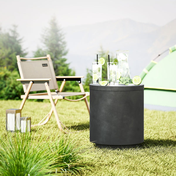 English Elm Homcom Outdoor Concrete Look Cooler Side Table with Stainless Steel Ice Bucket Patio W2225P485631