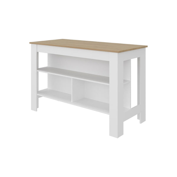 English Elm White Two-tone Oak Veneer Kitchen Island with Open Shelf for Modern Cooking Spaces B062P483741