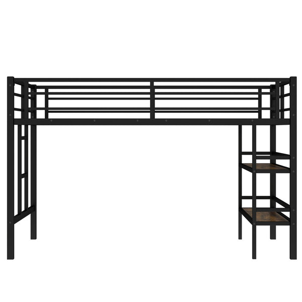 English Elm Twin Metal Loft Bed With Storage Shelf, Safe Climbing Ladder, Guardrails & Space-Saving Design For Kids W1580P309652-GIGA