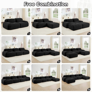 English Elm 82'' Modular L-shaped Sectional Sofa Corduroy Upholstery Curved Arms for Living Rooms Black W714S01273