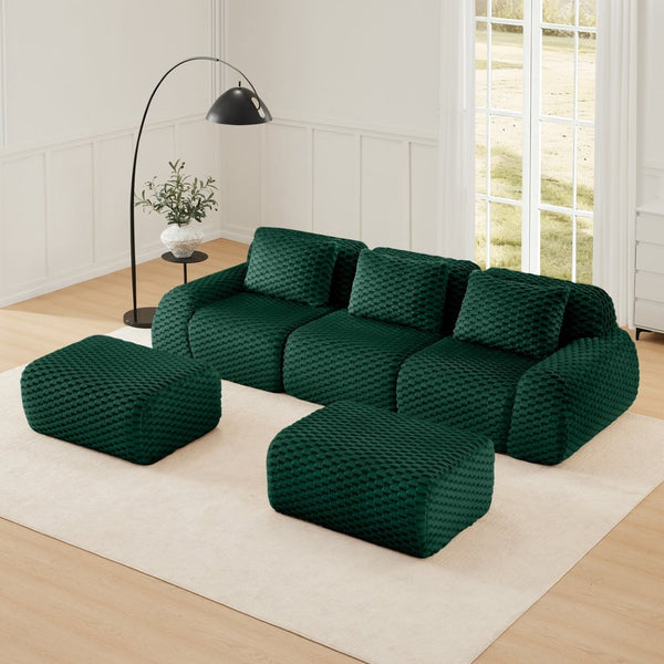English Elm 114" U-shaped Modular Sectional Flannelette Sofa Oversized Lounge with Movable Ottoman Green W714S01527