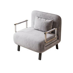 English Elm 31.5″ Convertible Chair Bed with Tri-Fold Design, Adjustable Backrest, Plush Pillow, Durable Frame for Home Comfort and Office Lounging Light Gray W1767P220576
