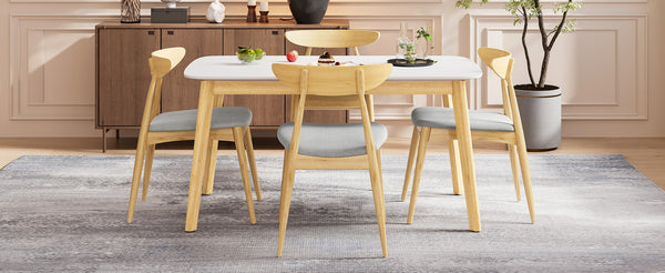 English Elm 5-piece Mid-century Rubberwood Dining Set with Upholstered Chairs for Kitchen or Room Beige+Natural,White Oak N759S003002B