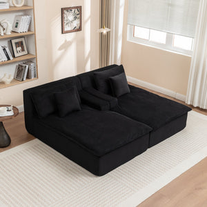 English Elm Chaise High-Density Foam Sleeper Chair – Corduroy Upholstered, No Assembly, Reversible Armrests Black W1170S00037