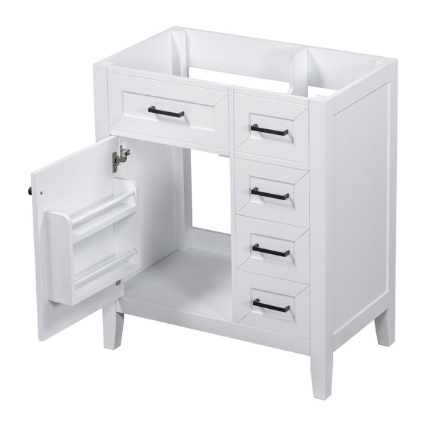English Elm 30" Modern Bathroom Vanity Cabinet Base with 3 Drawers, Solid Frame MDF, Undermount Ready, 200lb Capacity White WF321000AAK