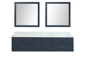 English Elm Blue Double Bath Vanity Set With Carrara Marble Top & Matching Mirrors - Elegant Upgrade For Your Space B2731S01580