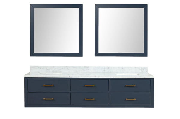 English Elm Blue Double Bath Vanity Set With Carrara Marble Top & Matching Mirrors - Elegant Upgrade For Your Space B2731S01580