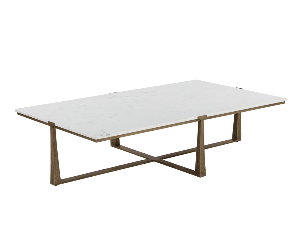 Sunpan Cowell Coffee Table - Mid-Century Modern Design with Unique White Marble Top & Antique Brass Legs