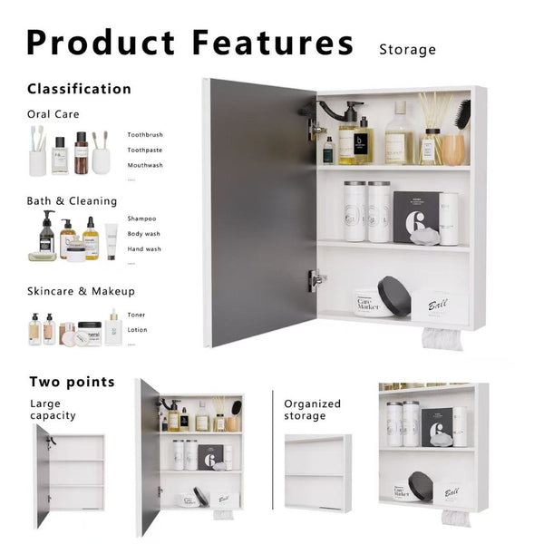 English Elm Led Aluminum Medicine Cabinet with Anti-fog Mirror White Light and Wall Mount Storage W3083P373515