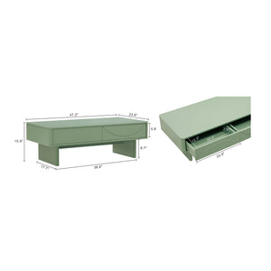English Elm Ella 47" Coffee Table with Full-Extension Drawers, Open Shelf & Rounded Edges for Modern Living Sage Green B365S00060