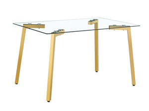 English Elm Glass Dining Table - Elegant Transparent Design With Golden Legs, Perfect For Modern Homes & Offices W370S00054