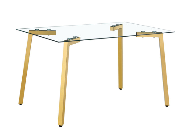 English Elm Glass Dining Table - Elegant Transparent Design With Golden Legs, Perfect For Modern Homes & Offices W370S00054