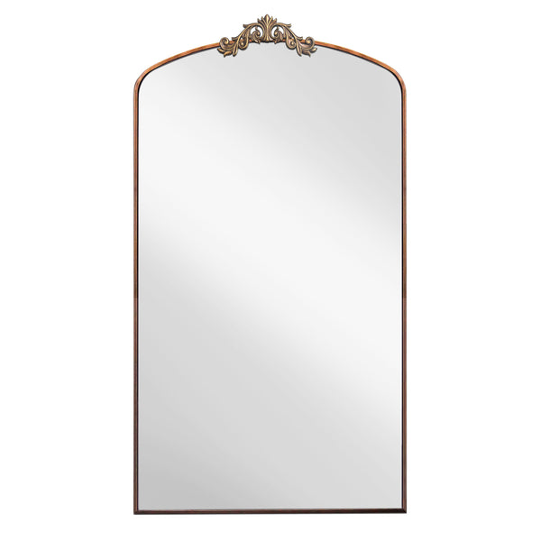 English Elm Full Ornate Arch 36x66 Inch Vintage Baroque Full Length Mirror Antique Bronze Metal Frame Elegance W1435P201153