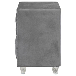 English Elm Glam Upholstered Nightstand with Acrylic Button Tufting Velvet Cabriole Feet Bedroom Gray B2741P435908