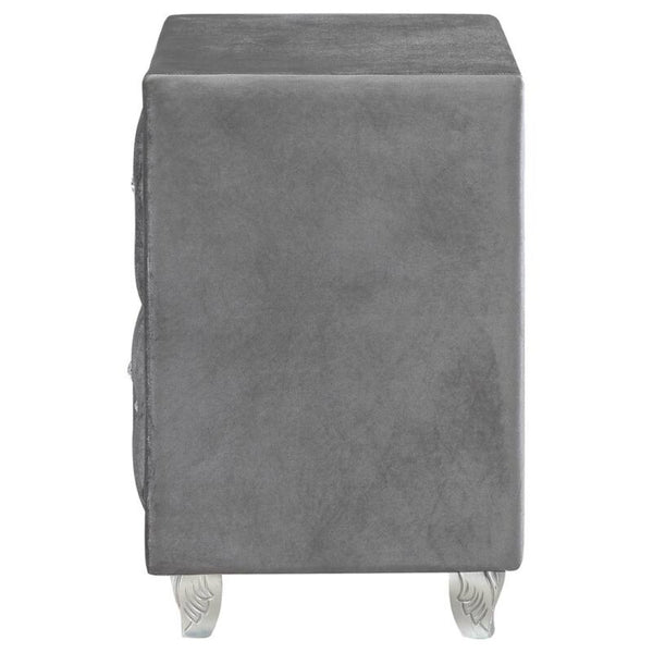 English Elm Glam Upholstered Nightstand with Acrylic Button Tufting Velvet Cabriole Feet Bedroom Gray B2741P435908