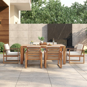 English Elm Trexm Acacia Wood Outdoor Dining Set Seats Six with Umbrella Hole Rustic Patio Beige,Light Teak TM000019AAD