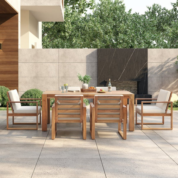English Elm Trexm Acacia Wood Outdoor Dining Set Seats Six with Umbrella Hole Rustic Patio Beige,Light Teak TM000019AAD