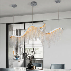 English Elm 36-inch K9 Crystal Wave Chandelier Chrome Led Fixture for Dining Room or Entryway W2312P415979