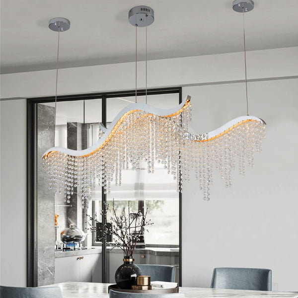 English Elm 36-inch K9 Crystal Wave Chandelier Chrome Led Fixture for Dining Room or Entryway W2312P415979