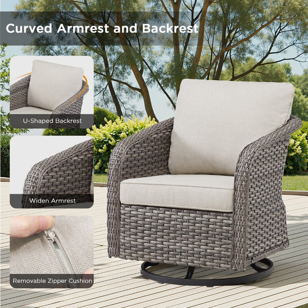 English Elm Outdoor Swivel Glider Wicker Chairs Set of 2 with All-weather Pe Rattan Porch Seating T3773P418582
