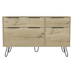 English Elm Augusta Beige Double Dresser with Superior Top, Hairpin Legs, 4 Drawers — Stylish Storage Solution B070S00225