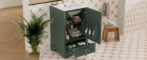 English Elm 20 Inch Bathroom Vanity with Ceramic Sink, Soft-Close Door, Adjustable Shelf, Smart Storage Organizing Design Green N729P299505F
