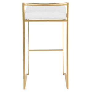 English Elm Fuji Gold Frame Stackable Barstools with White Velvet Cushions by LumiSource, Set of 2 — Glam Comfort B202P222396