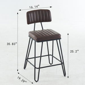 English Elm Industrial Bar Stools Set of 2 — Counter Height PU Leather Seats, Sturdy Metal Frame, Ergonomic Backrest and Footrest for Kitchen Island and Home Bar Brown W1901P264279