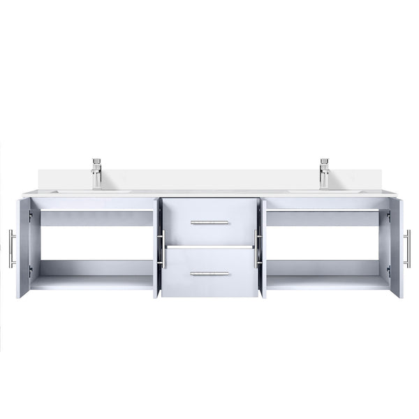 English Elm Glossy White 72" Double Bath Vanity with Cultured Marble Top, Soft-Close Storage & Chrome Faucet B2731P258716