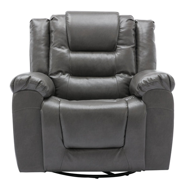 English Elm 360°Swivel Plush PU Recliner Chair with Wide Armrests, 350lb Capacity, Infinite Manual Recline Comfort Grey WF323618AAE
