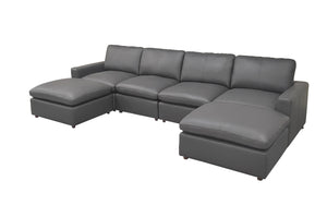 English Elm Leather Match Upholstered Modular Sectional for Spacious Open Plan Living Rooms Blue Gray B2748S00169