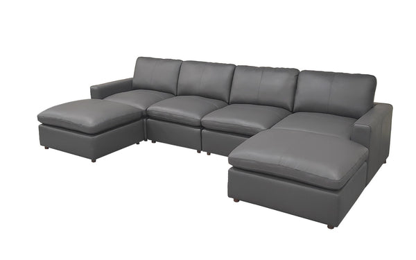English Elm Leather Match Upholstered Modular Sectional for Spacious Open Plan Living Rooms Blue Gray B2748S00169