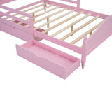 English Elm Full Size Wood Platform Bed With Guardrails On Both Sides and Two Storage Drawers ,Pink