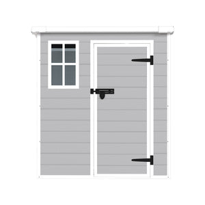 English Elm 6x6 Ft Resin Outdoor Storage Shed with Floor Lockable Doors Window and Vents W1598S00017