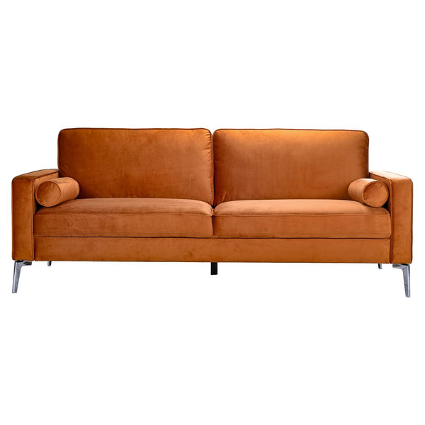 English Elm Ashcroft Furniture - Axten Orange Velvet Sofa - Performance Velvet Upholstery, Foam Cushions, Silver Metal Legs, High Feet Friendly B183P255327