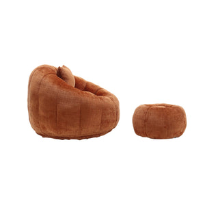 English Elm UNITED Cloud-Luxe Chenille Memory Foam Bean Bag Chair with Ottoman and Pillow for Ultimate Comfort Orange W1568P361695