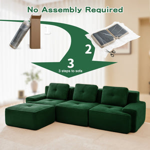 English Elm 117" Modern L-Shaped Modular Sectional Sofa - Stylish Comfort, Deep Seating, Movable Ottoman, Green W714S01486