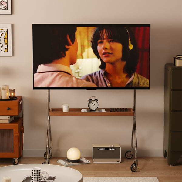 English Elm Walk 360° Movable TV Stand Antique Finish with Metal & Wood Shelves, Fits 43–70" TVs, 200lb Load Black Brown W3318P305324