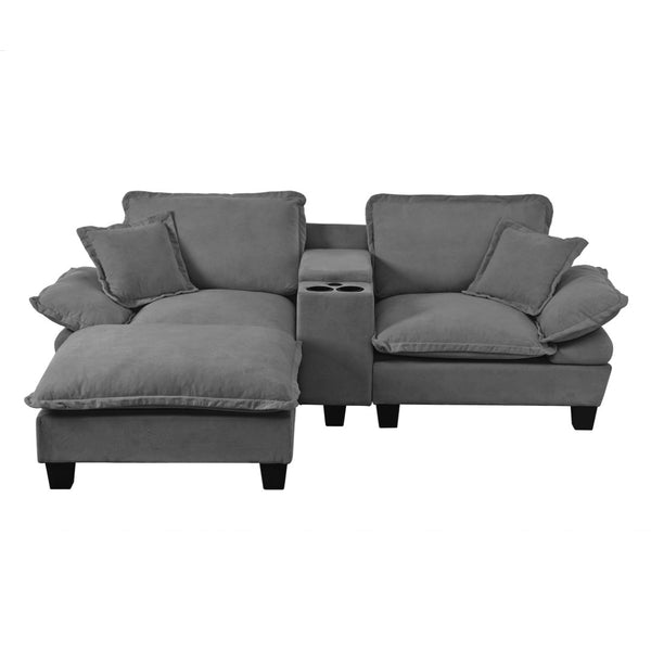 English Elm Modular Cloud Sofa Chenille L-shape with Storage Cup Holders and Usb for Living Room Grey W3163S00110