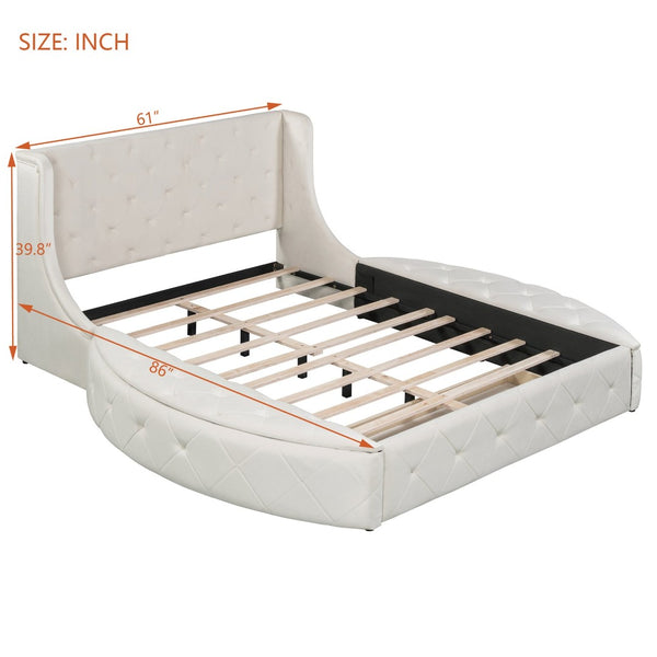 English Elm Upholstered Queen Platform Bed Velvet Wingback Storage Drawer with Side Stools LP100815AAA