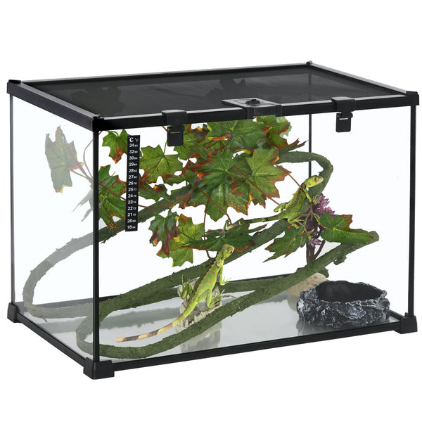 English Elm PawHut Glass Reptile Terrarium 14 Gal w/ Sliding Mesh Top, Leakproof Raised Base & Decor Kit W2225P200848