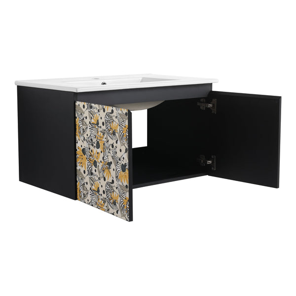 English Elm 30'' Modern Floating Wall-Mounted Bathroom Vanity Set With Ceramic Sink & Soft-Close Cabinet Doors W999S00214