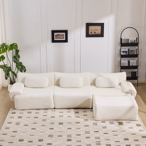 English Elm Modular Chenille Deep Seat Sectional Sofa with Bamboo Frame for Living Room Lounge White W1829S00068